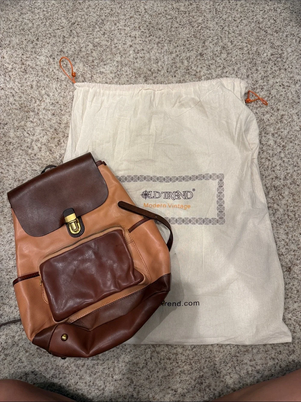 Two-Tone Brown & Peach Leather Backpack - Classic Women's Backpack